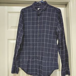 Navy Blue White Striped Casual Light Long Sleeve Button Down Shirt